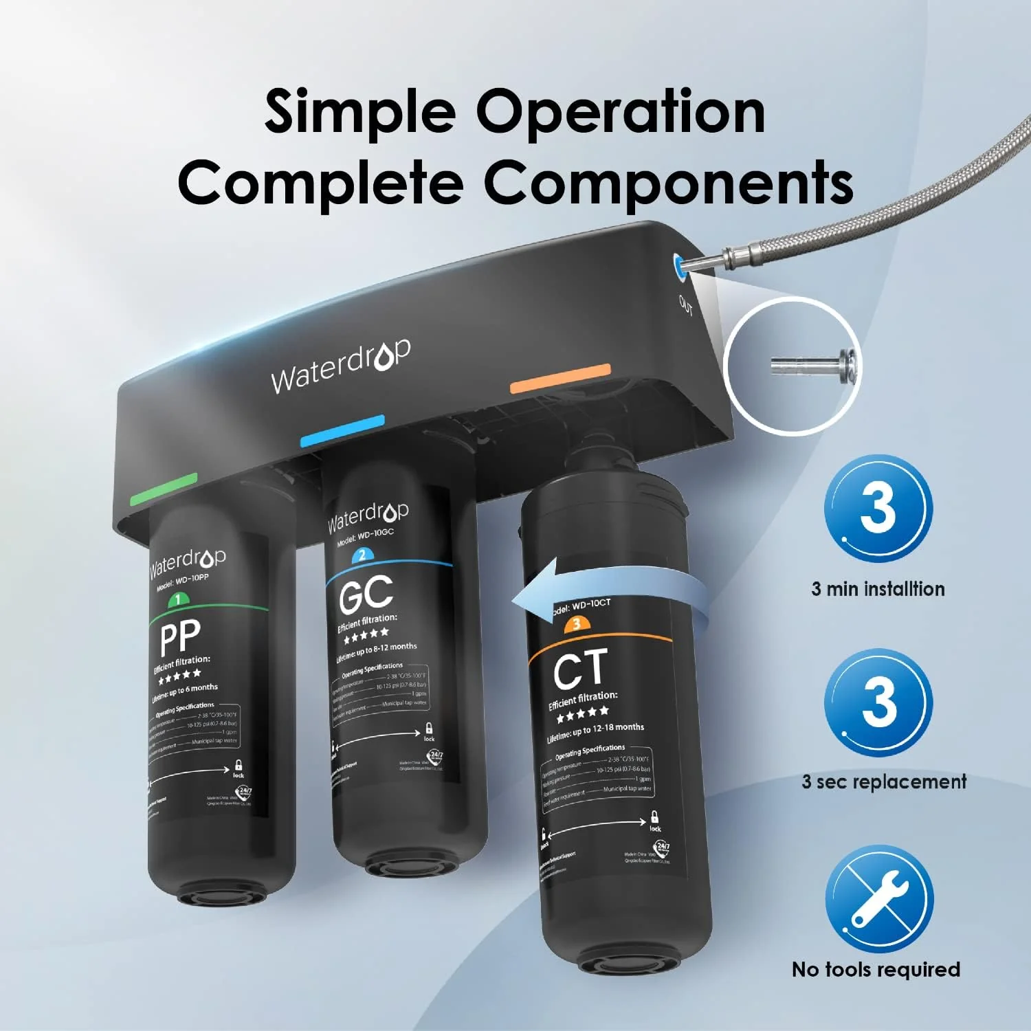 3-stage Under Counter Direct Connect Filtration System Waterdrop TSA - Image 7